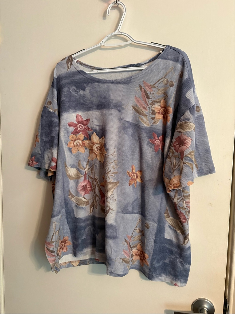 Whimsy Goth Blue Floral Short-Sleeve Women’s Top